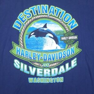 Harley Davidson Shirt Mens 3XL‎ Blue Silverdale WA Service Dept Orca 2023 Tee